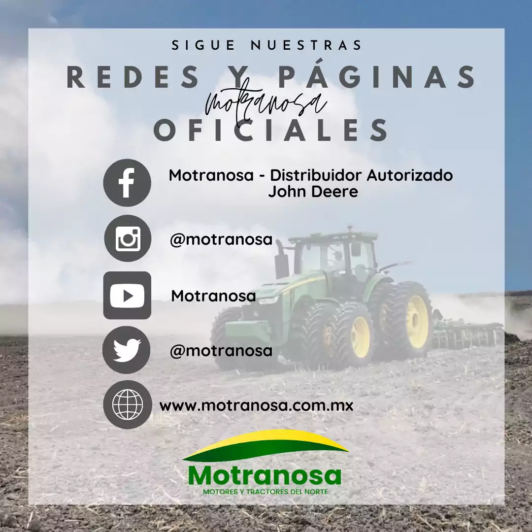 ¡Visita nuestras redes sociales! Te invitamos a conocer todas nuestras redes sociales y página web oficial Motranosa Distribuidor Autorizado John Deere. El mundo cuenta contigo, tú puedes contar con nosotros. ¡En motranosa estamos listos para atenderte!